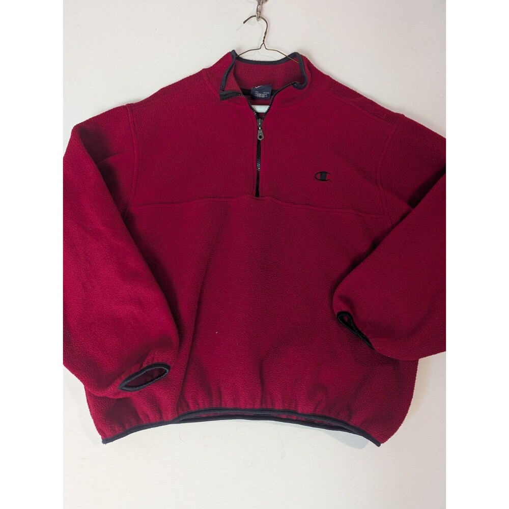 Champion Men's L Red‎ Vintage 1990s Fleece 1/4 Zip Long Sleeve Pullover Y2k Prep